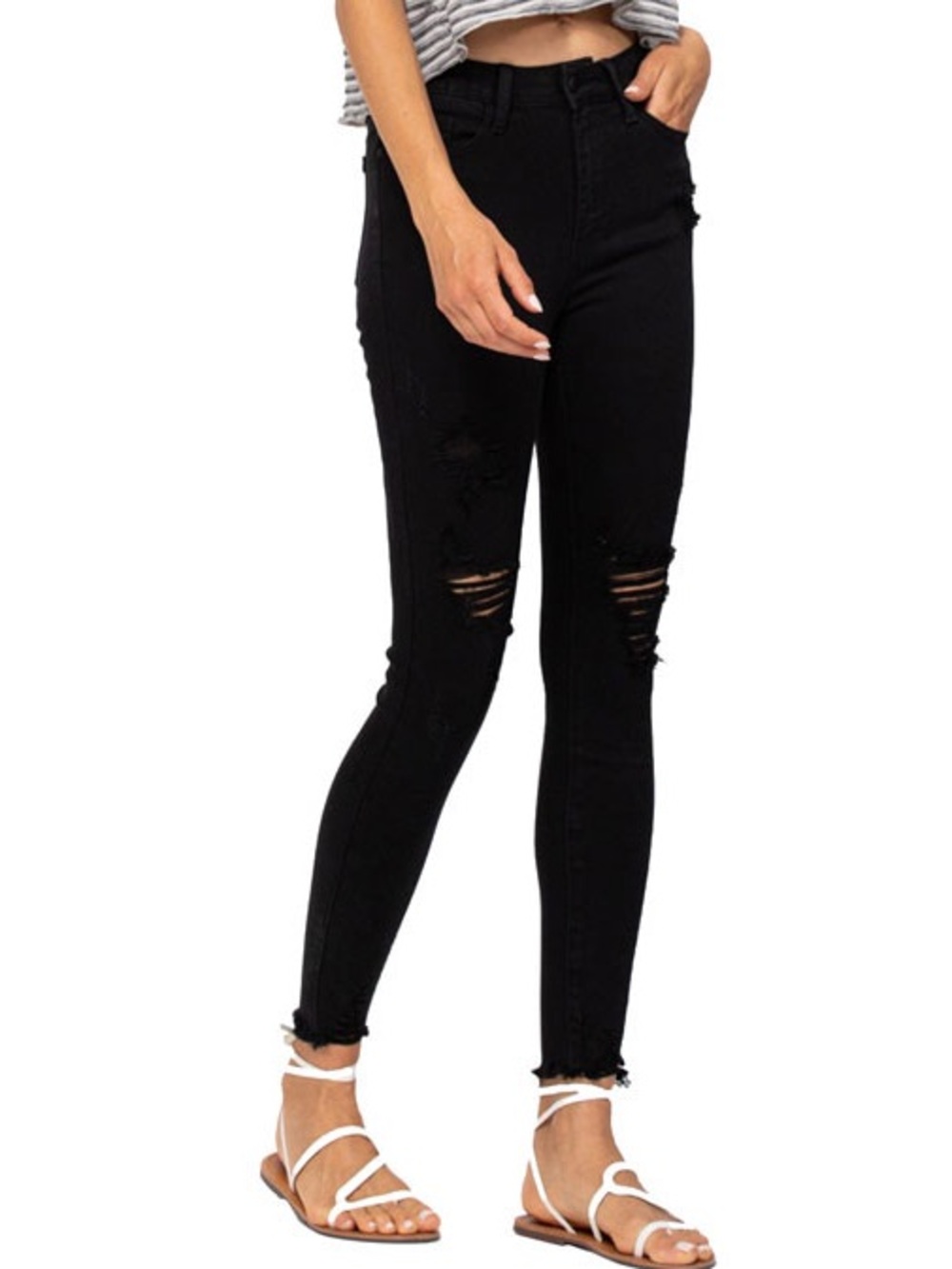 Judy Blue Black High Waist Skinny Fit Distressed Raw Hem Jeans 15/32 JB88268